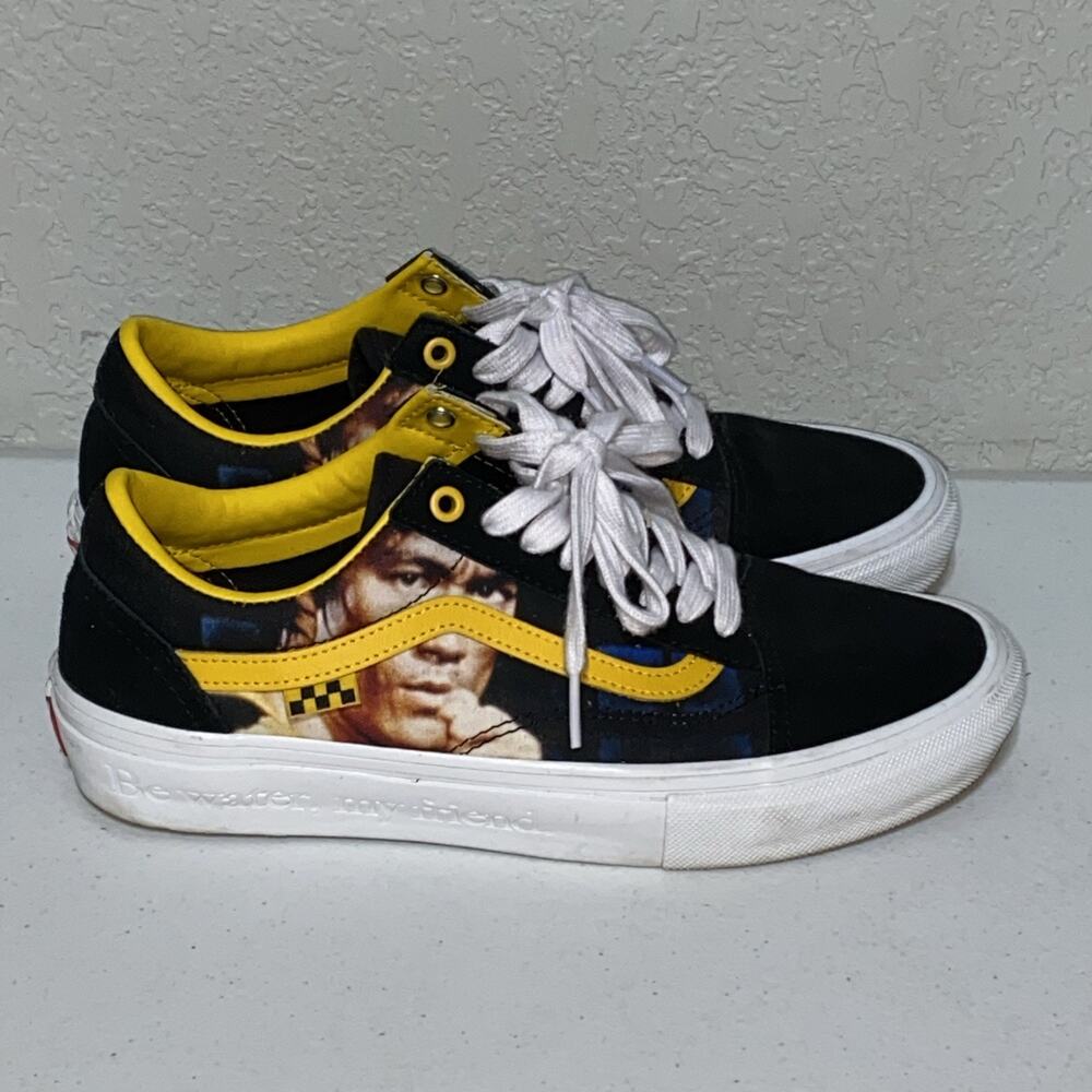 Vans x Bruce Lee Old Skool Black & Yellow Low Top Skate Shoes Sneakers Mens Sz 9